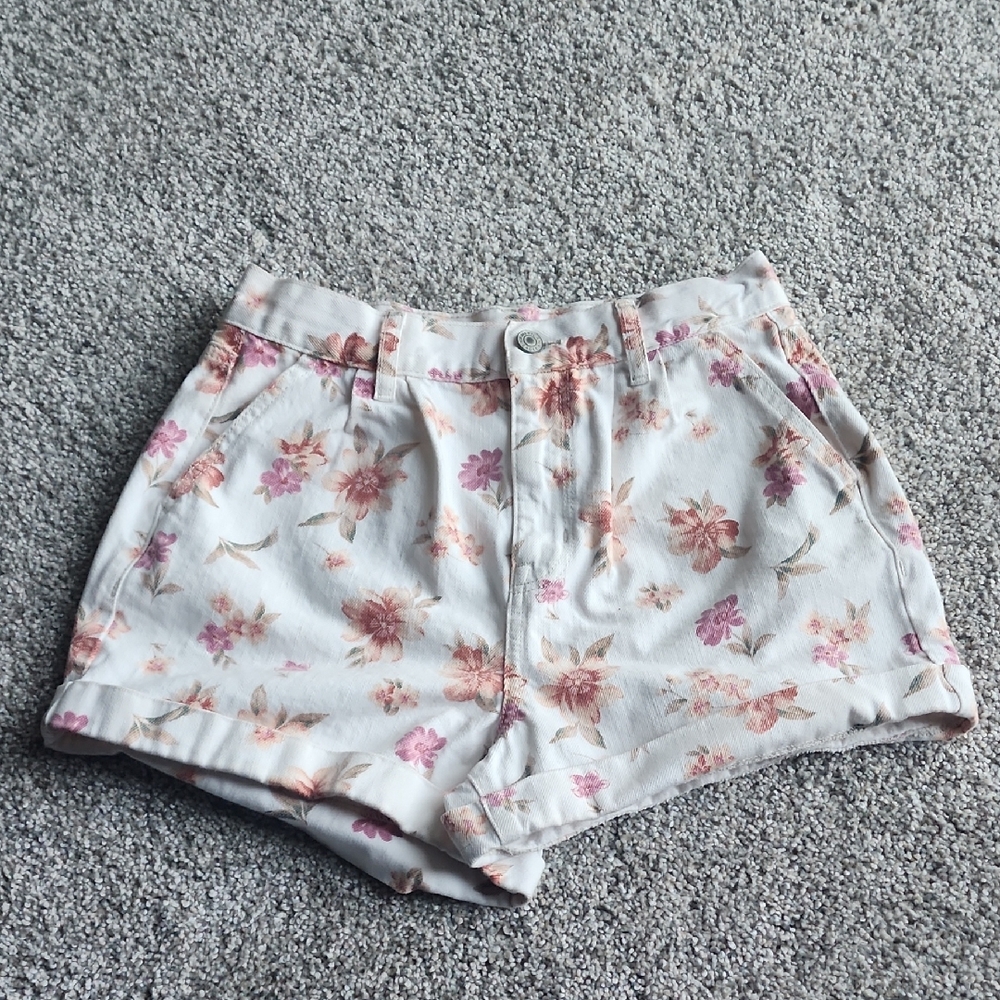 American Eagle Outfitters Pink Floral High Waist Shorts